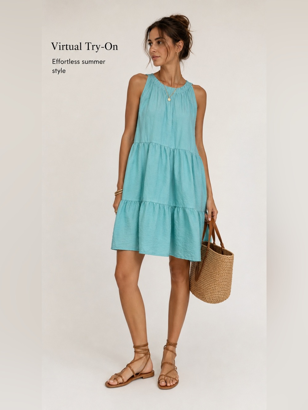 LOFT Women’s M Aqua Blue Tiered Sleeveless Mini Dress Rayon Blend Lined Summer